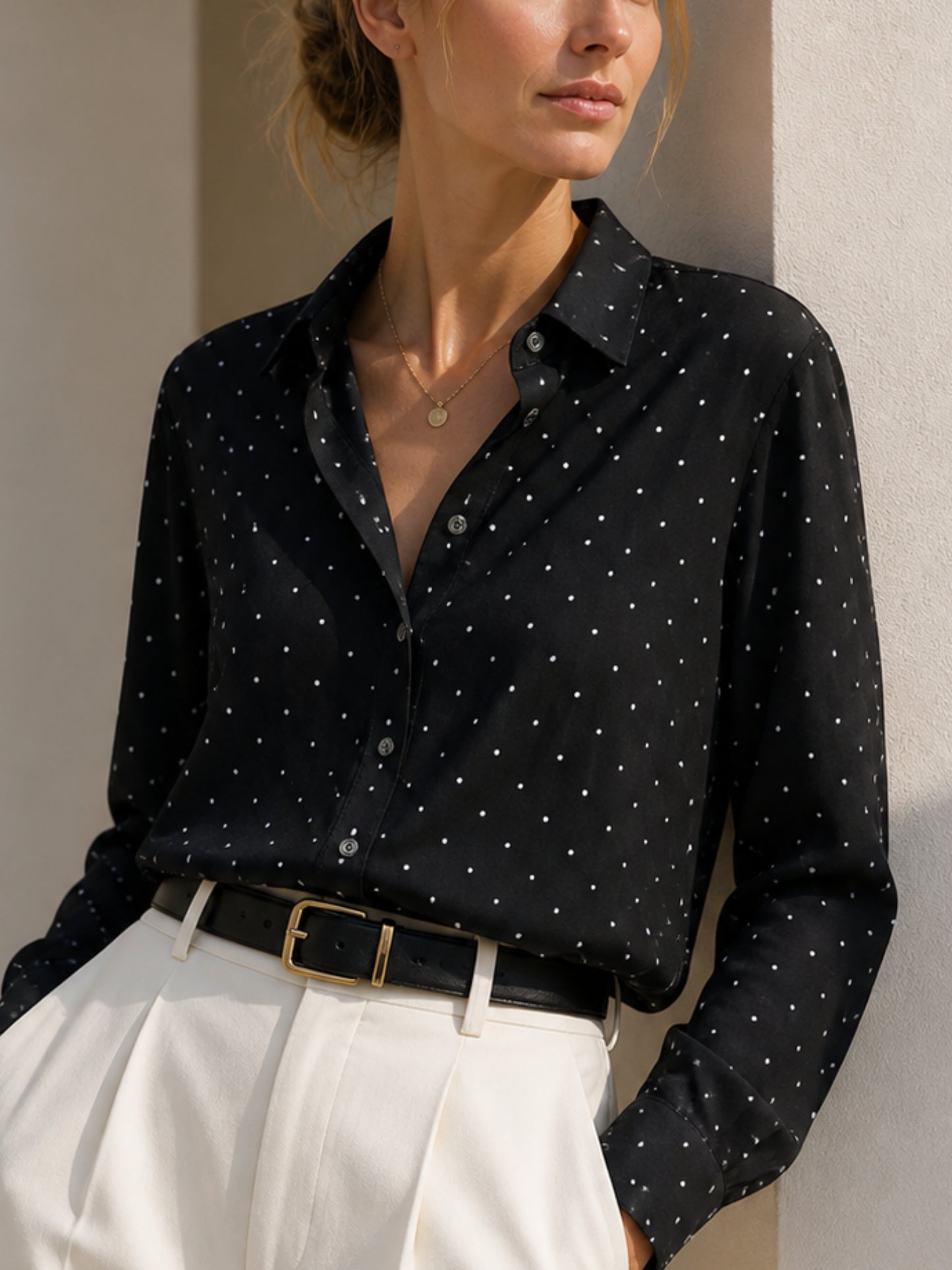 Bianca gepunktete Seidenbluse