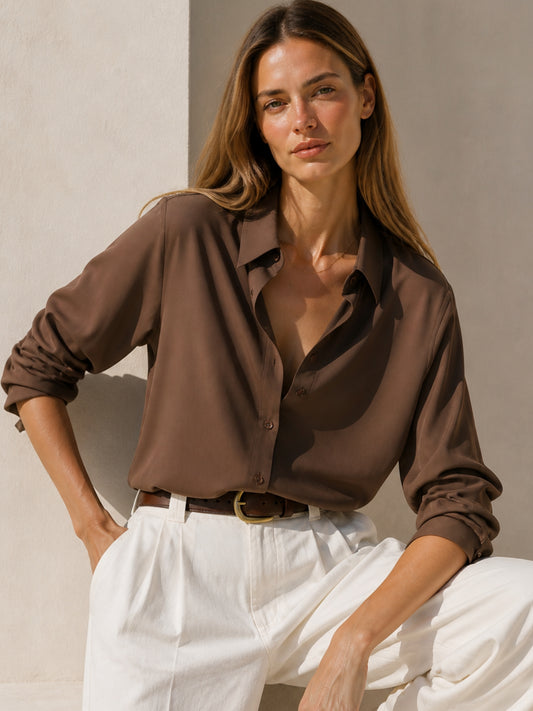 Bianca braune Seidenbluse