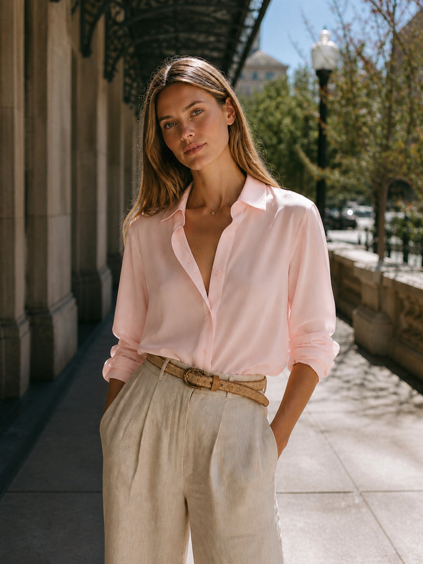 Blusa Bianca de seda rosa
