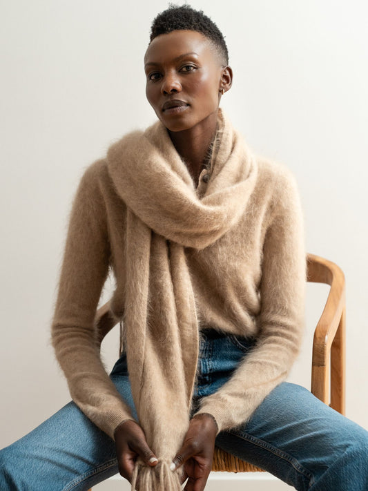 Beige brushed cashmere scarf