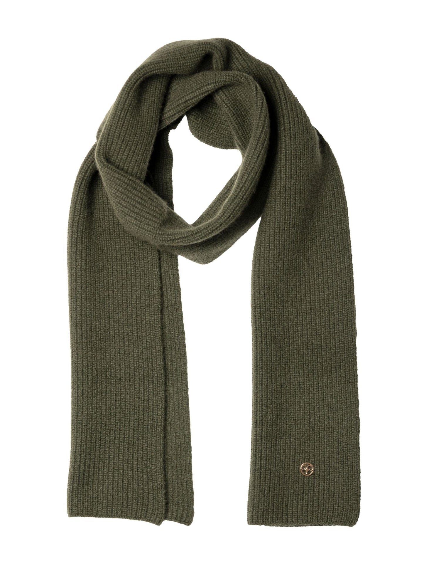 Olive ribbed knit scarf