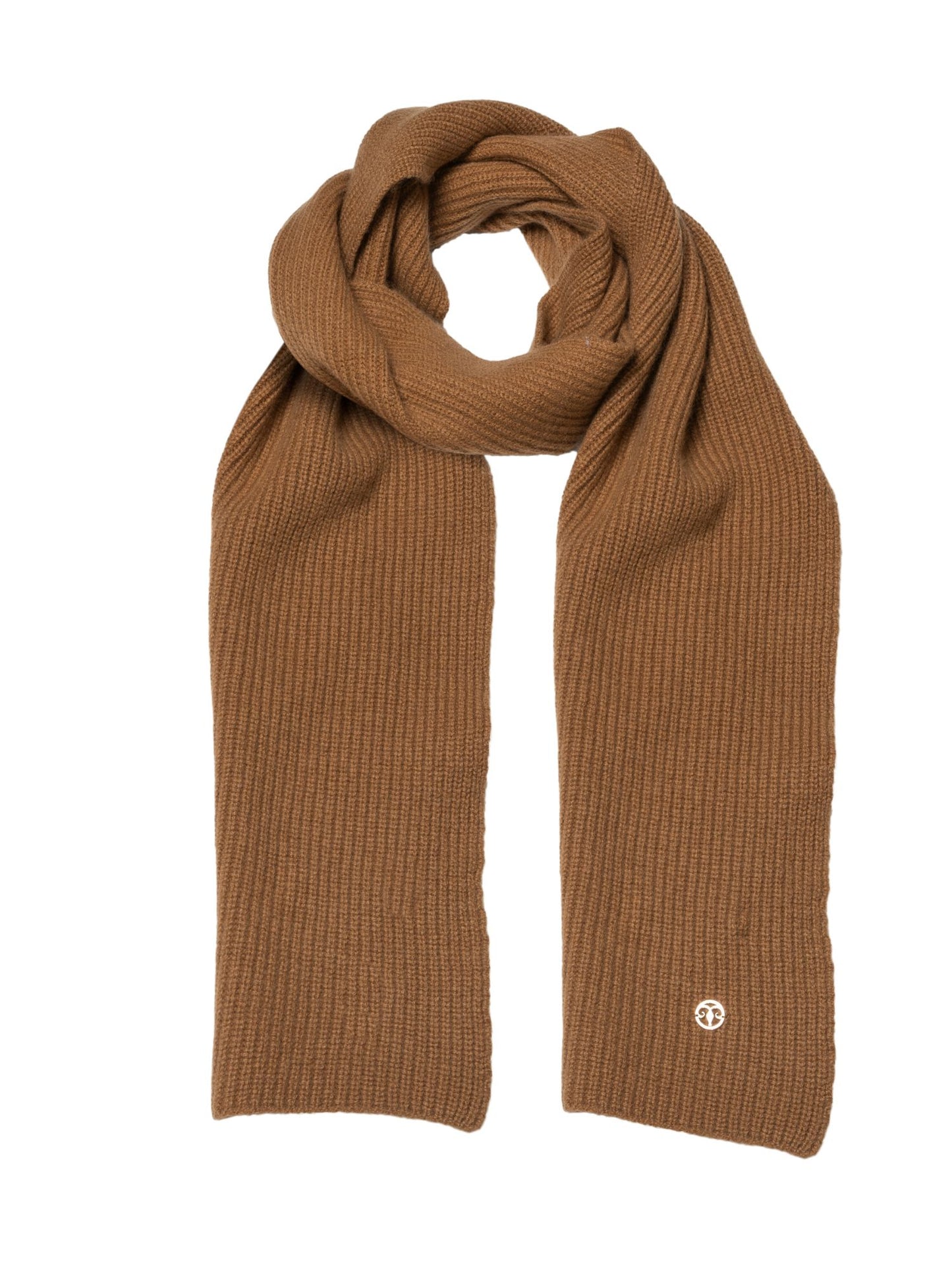 Camel ribbed knit scarf