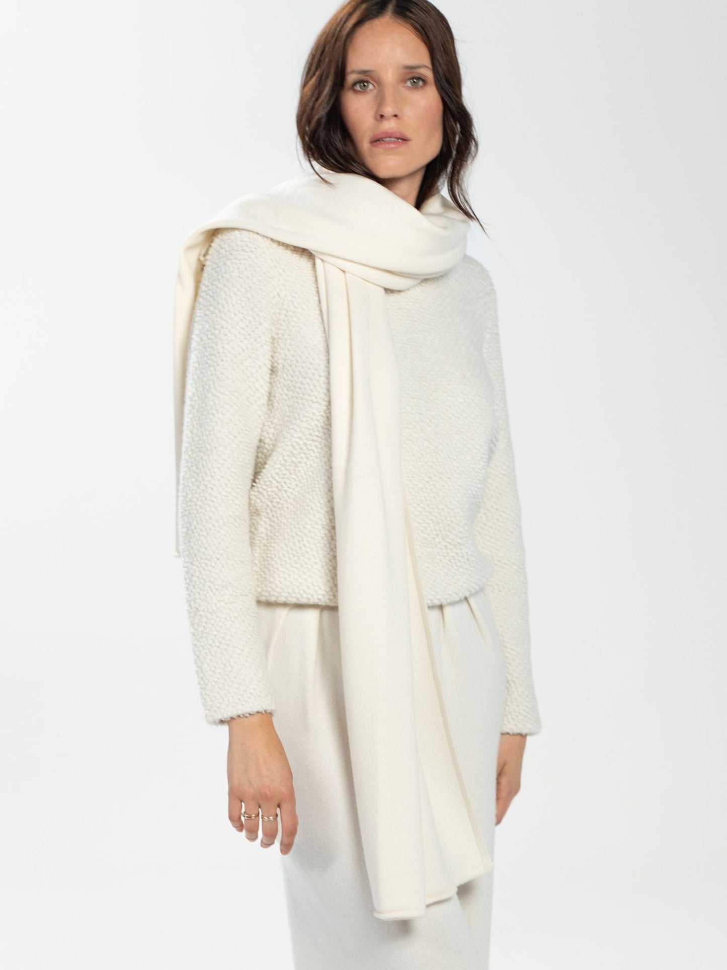 Large ecru knit scarf