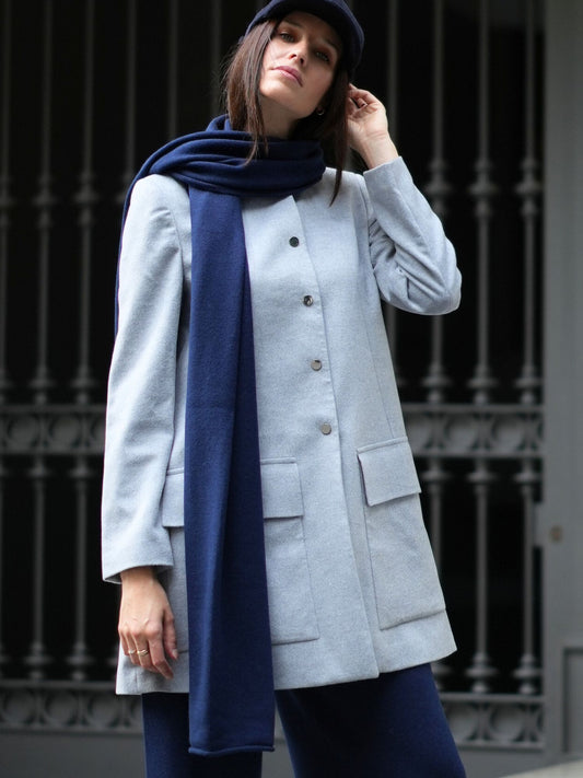 Large navy knit scarf