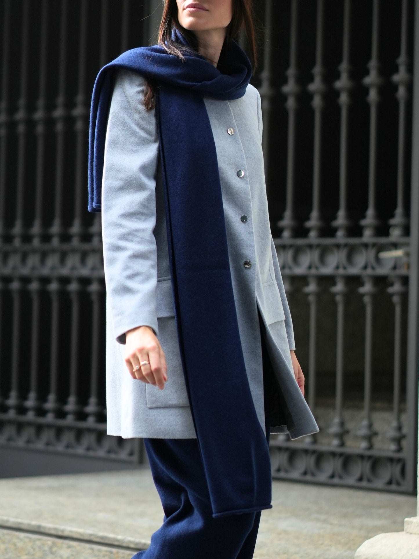 Large navy knit scarf