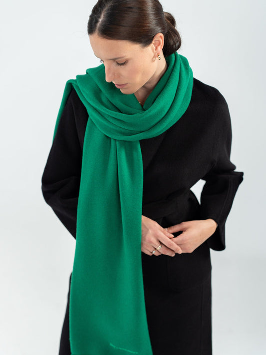 Large green knitted scarf