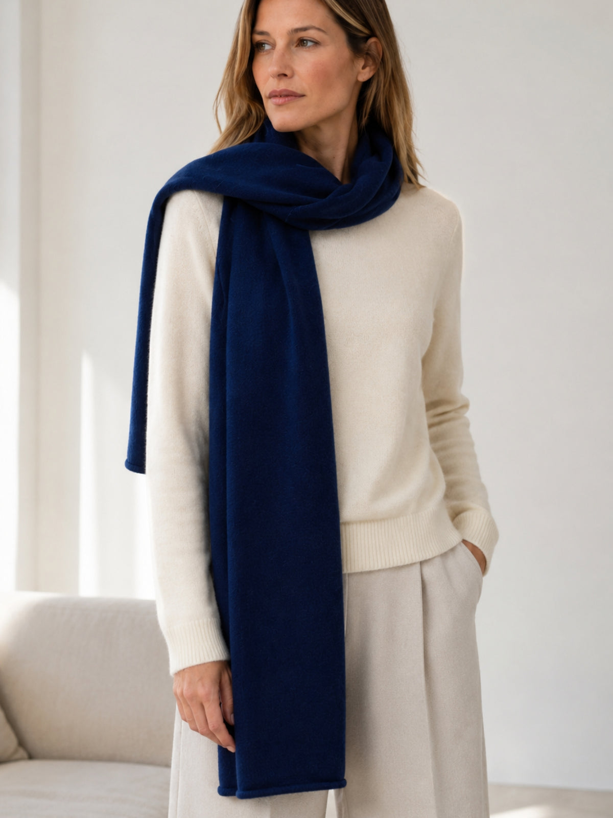 Large navy knit scarf