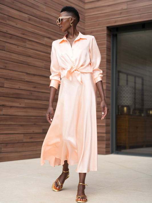 Falda Victoria de seda melocotón