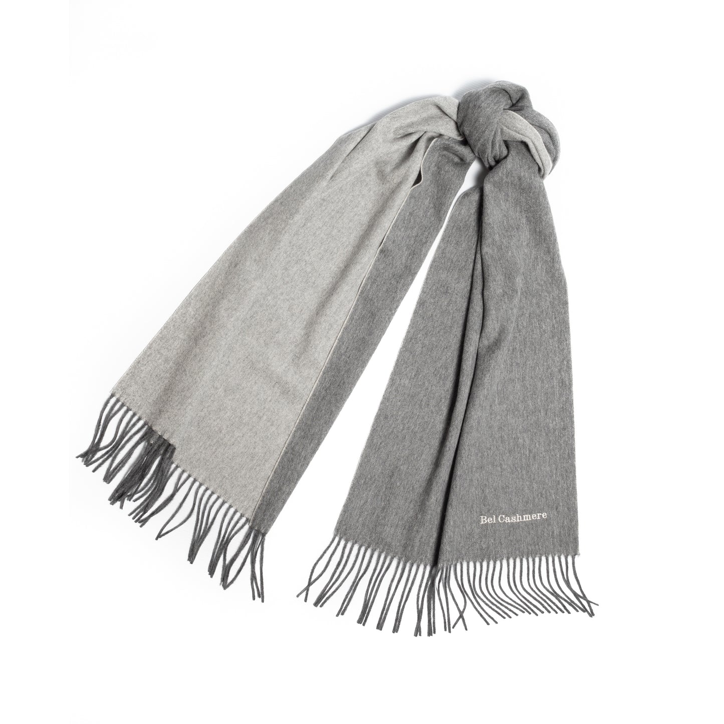 Bufanda de cashmere de doble faz gris y blanca