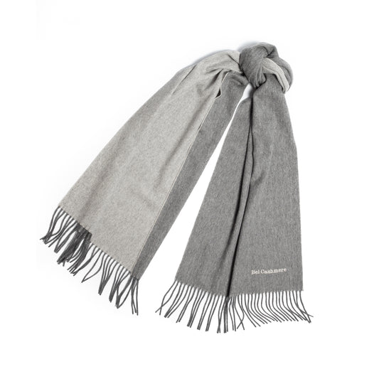 Bufanda de cashmere de doble faz gris y blanca