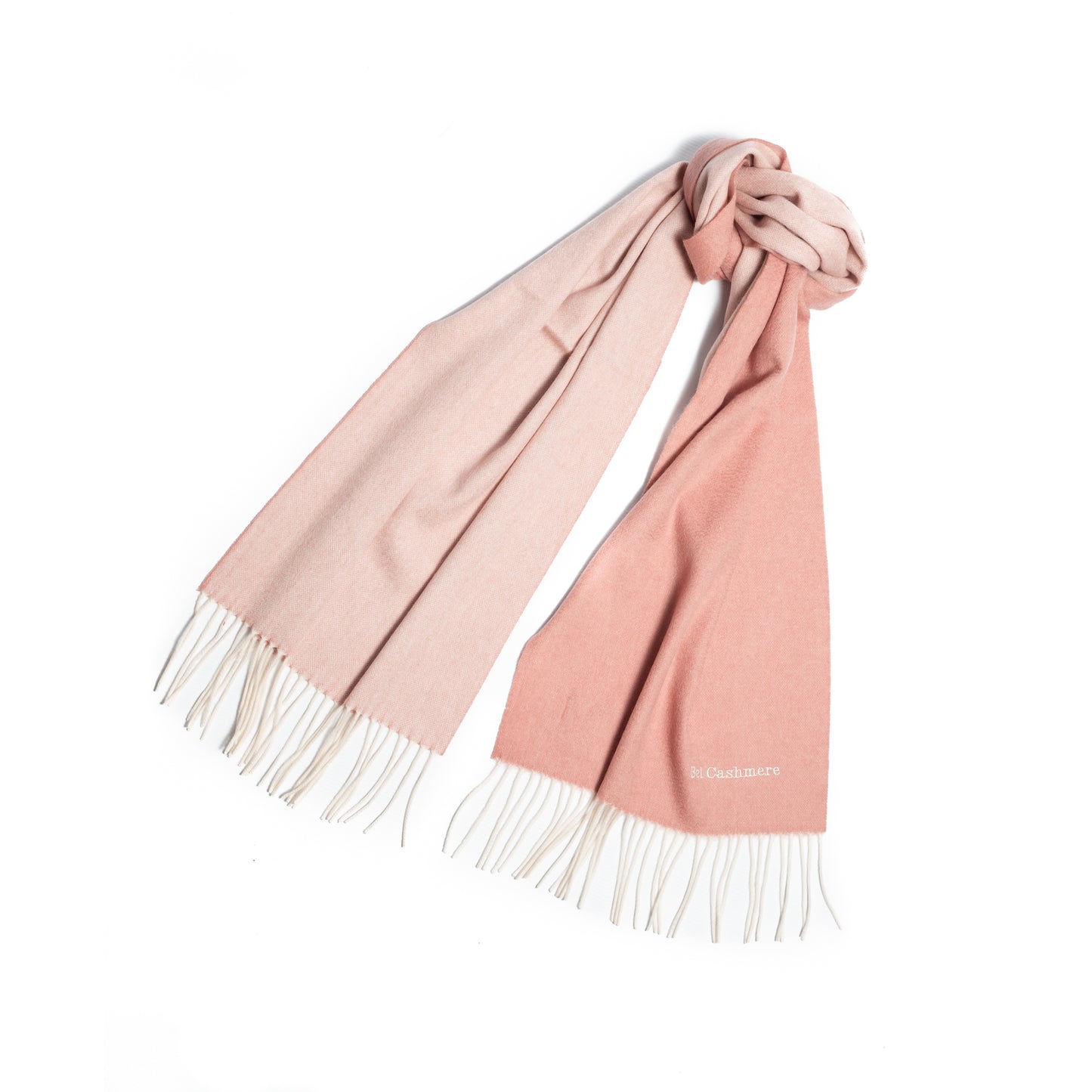 Bufanda de cashmere de doble faz rosa y crema