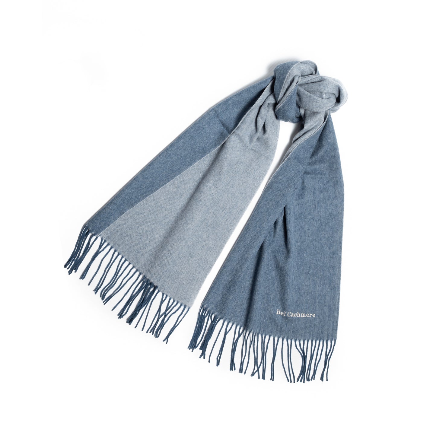 Bufanda de cashmere de doble faz azul y crema