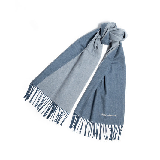 Bufanda de cashmere de doble faz azul y crema
