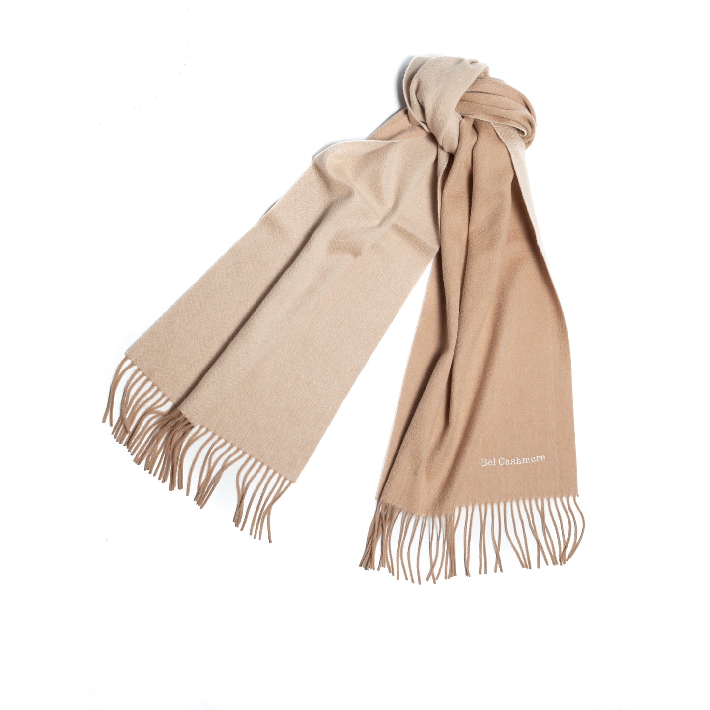 Bufanda de cashmere de doble faz camel y crema