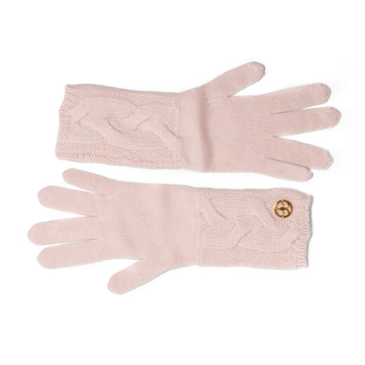 Pink cable-knit cashmere gloves