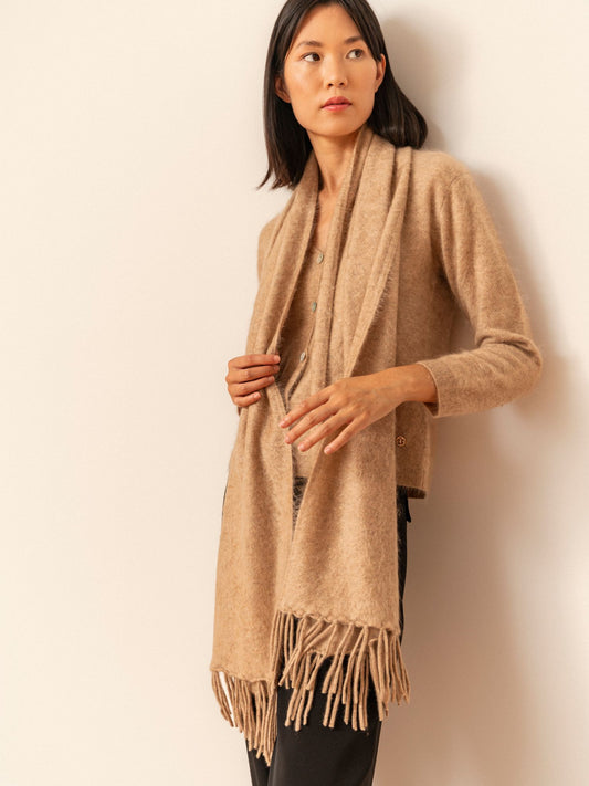 Beige brushed cashmere scarf