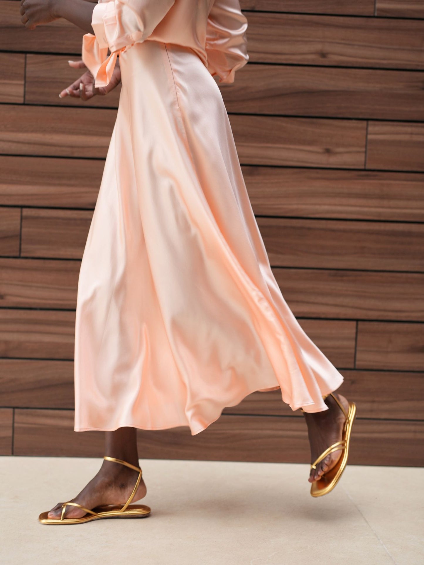 Victoria peach silk skirt
