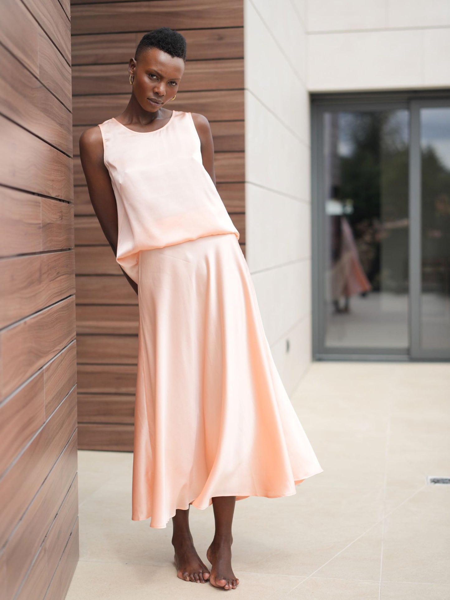 Victoria peach silk skirt