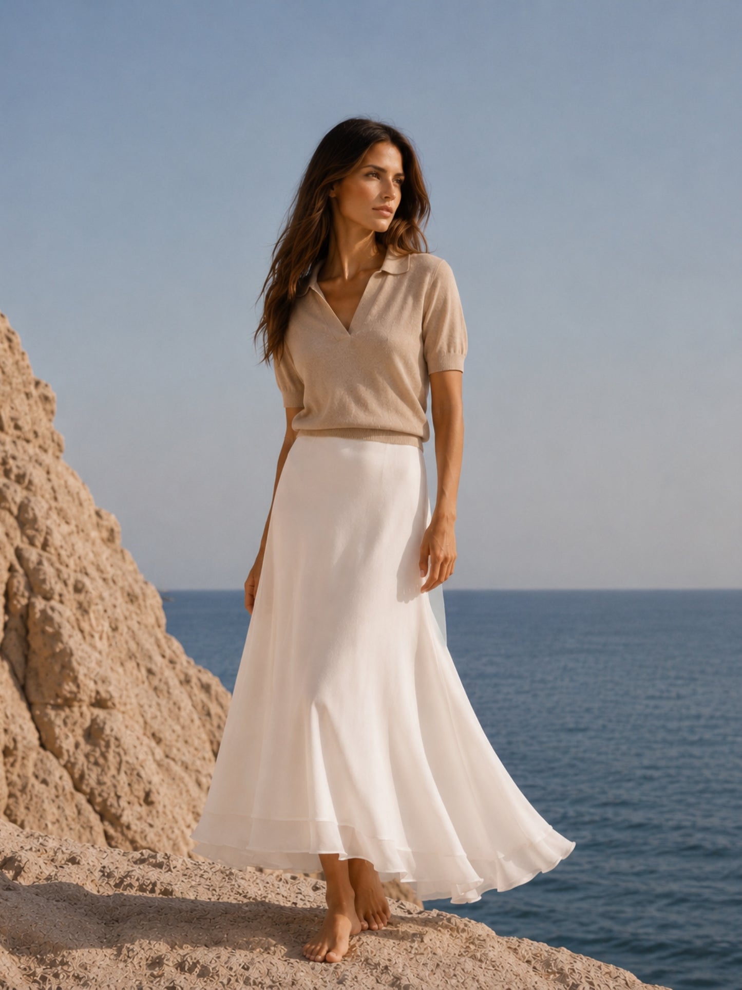 Santorini white silk skirt