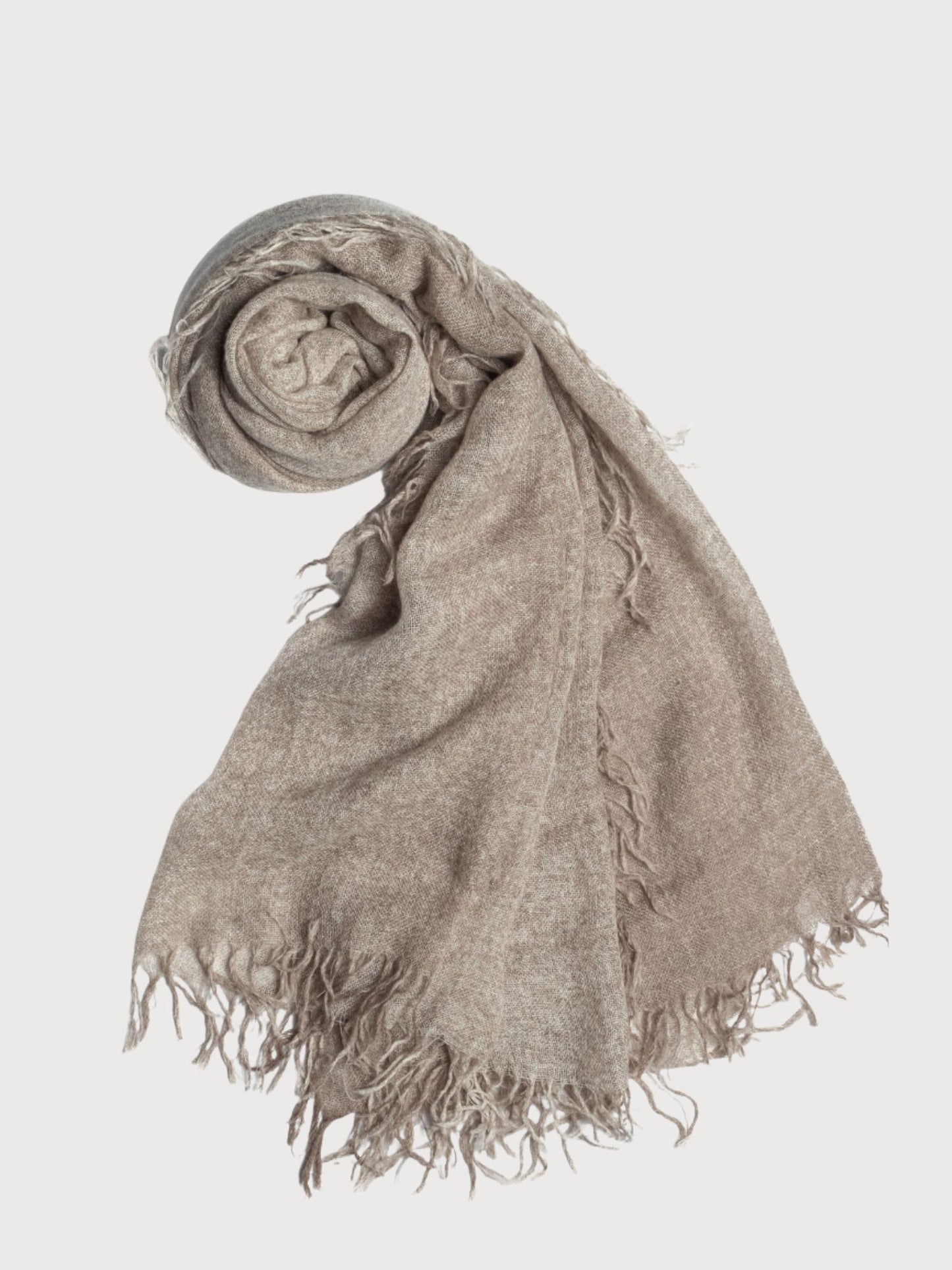 Dusty brown fine cashmere scarf with fringes
