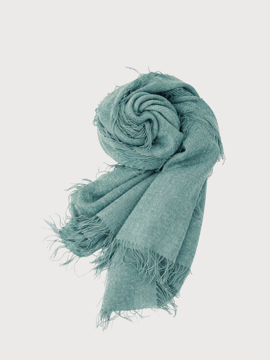 fular de cashmere fino con flecos verde