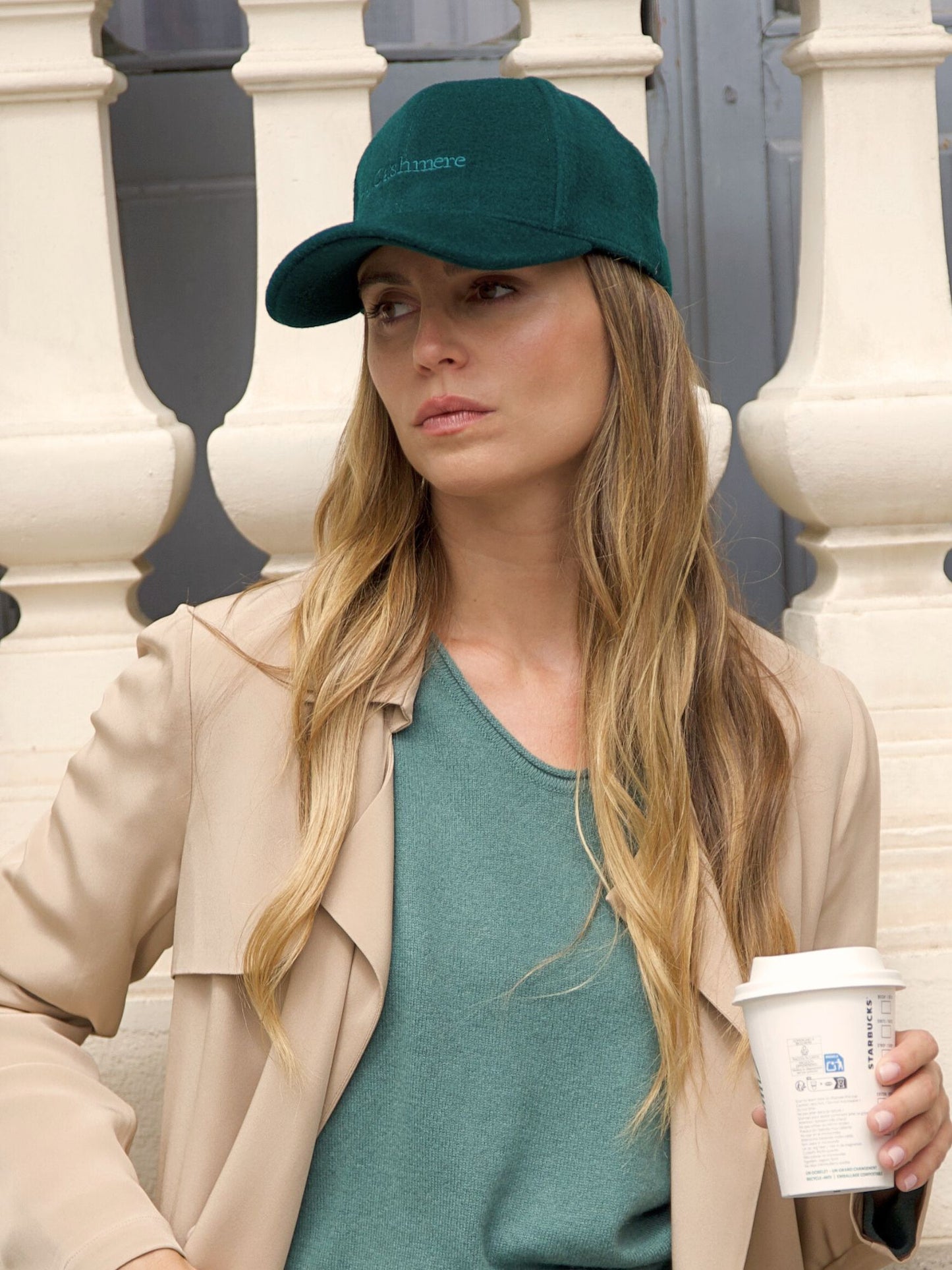 Gorra de lana y cashmere verde