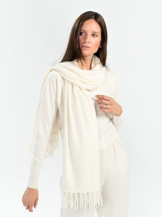 White brushed cashmere scarf