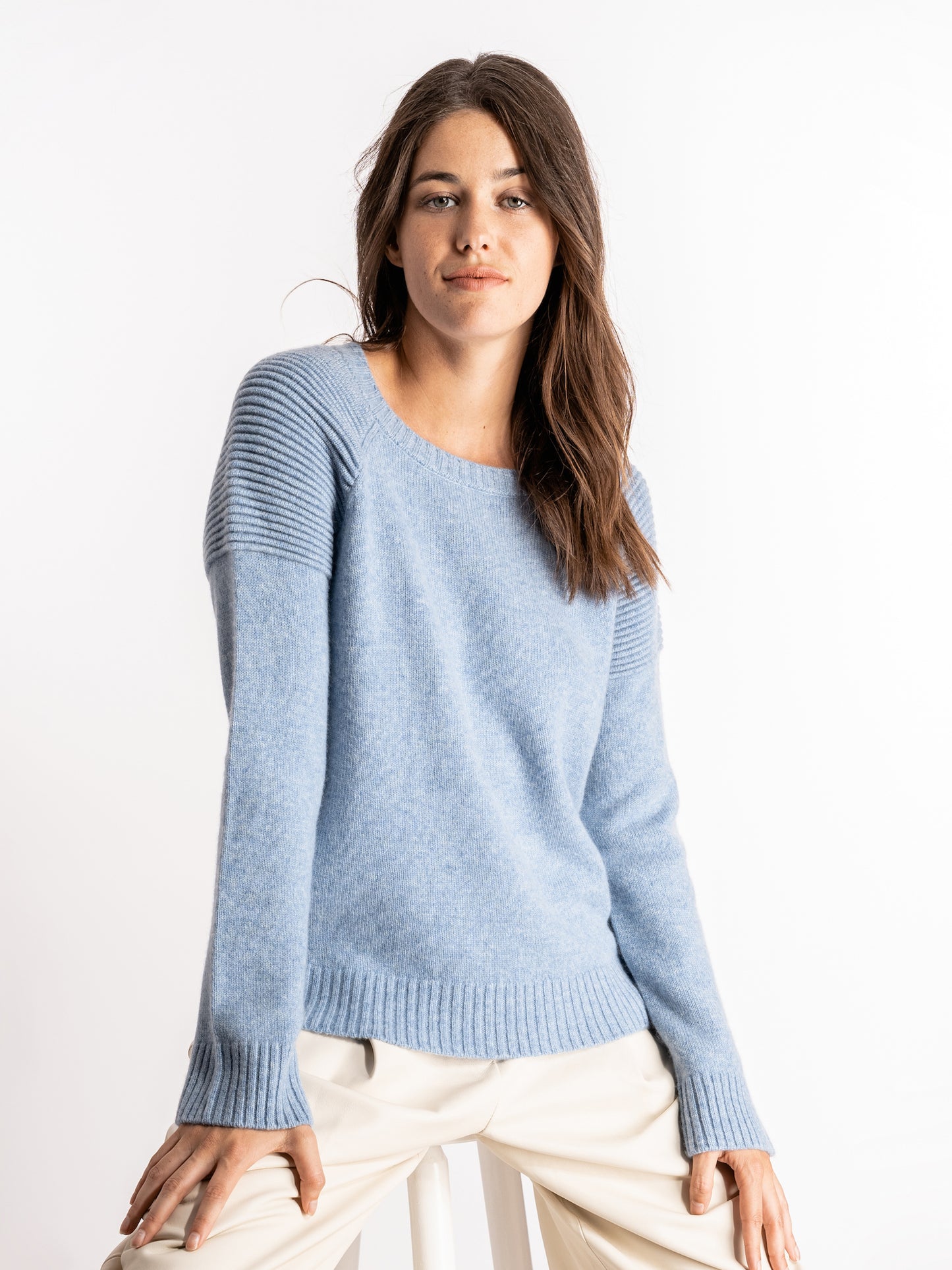 Cashmere Motorbiker Sweater in hortensia blue