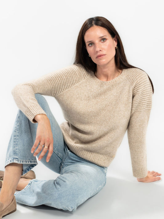 Jersey de cashmere Motorbiker jaspe beige