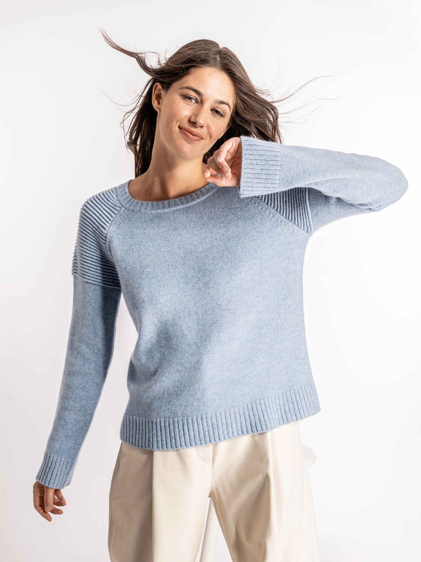 Cashmere Motorbiker Sweater in hortensia blue