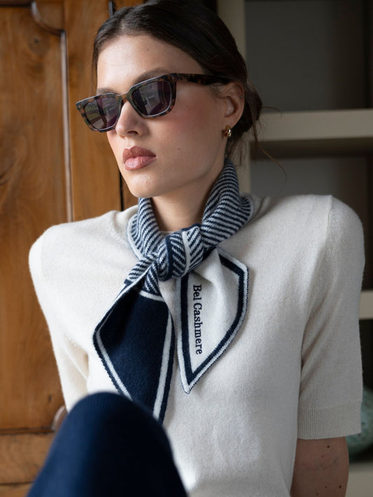 Pañuelo de cashmere rayas azul