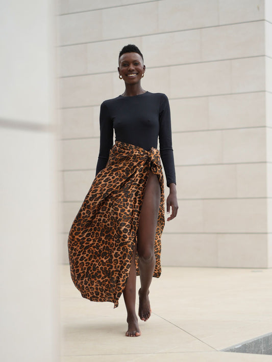 Pañuelo de seda de print de leopardo