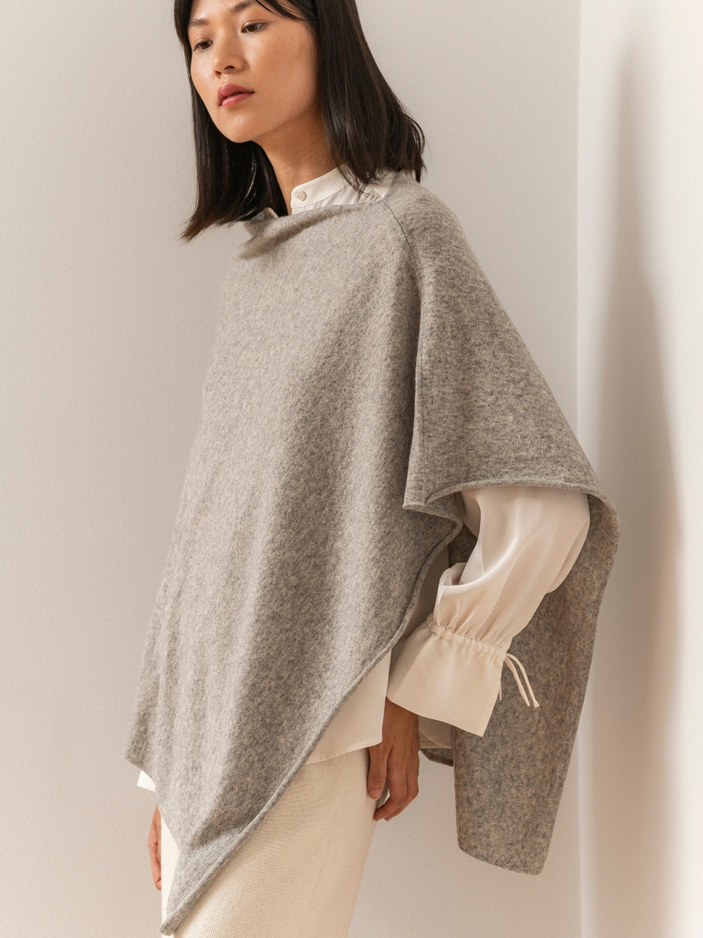 Gray cashmere poncho