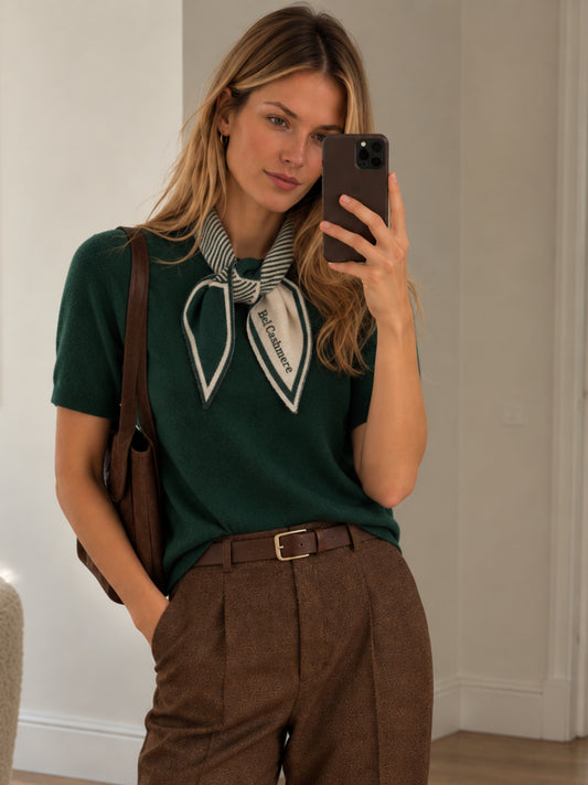 Green striped cashmere scarf