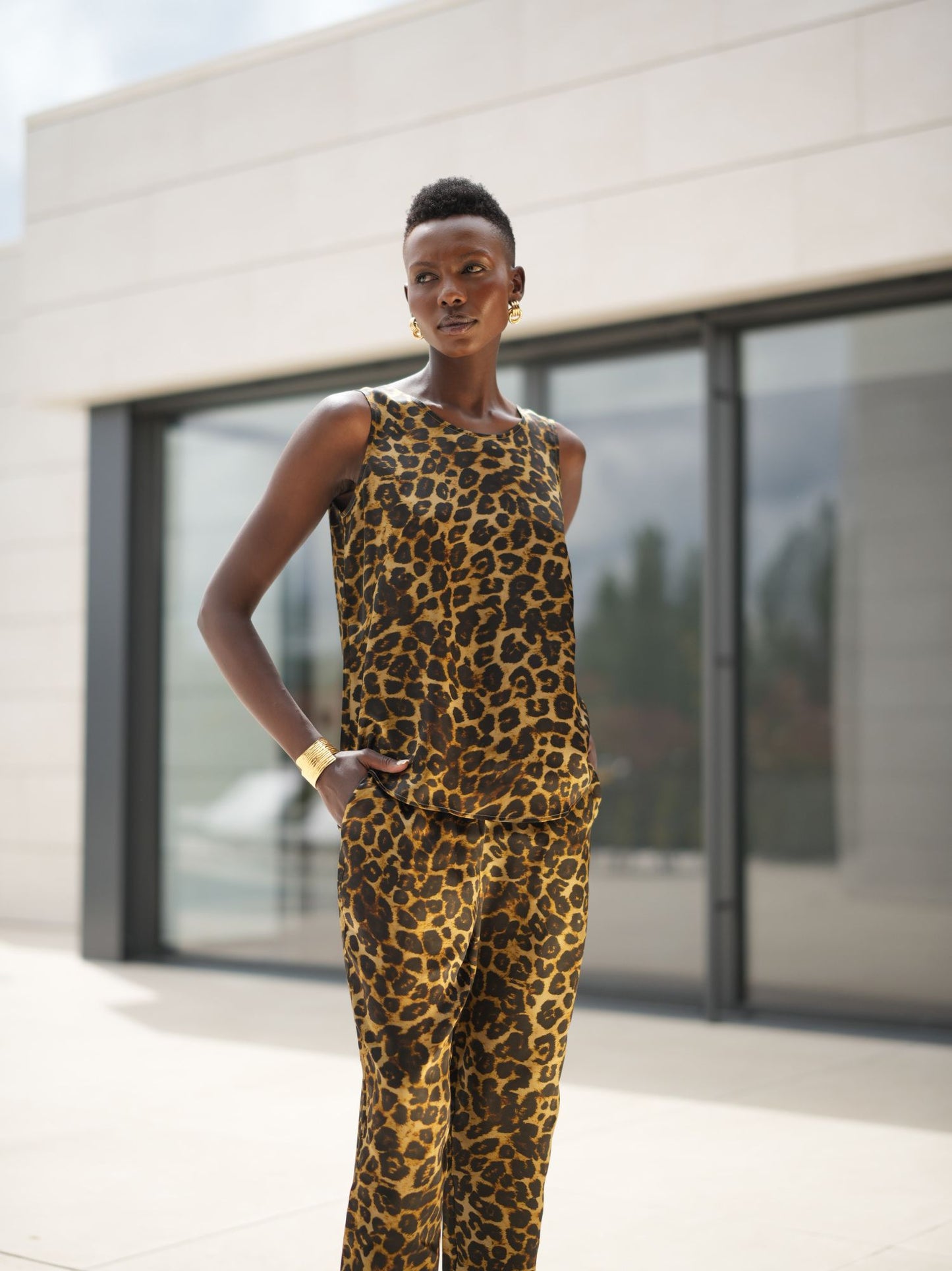Top Claire de seda leopardo