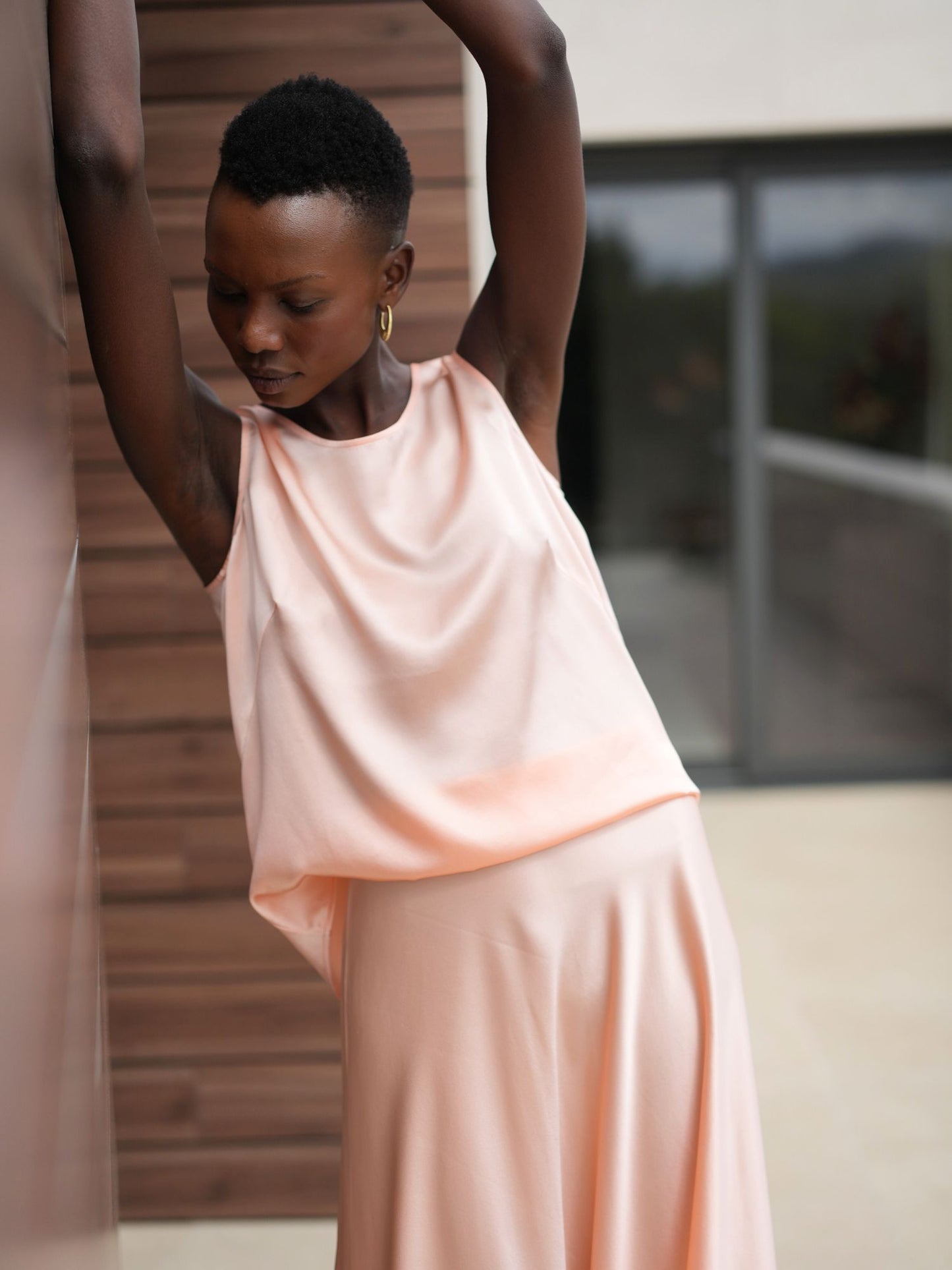 Claire peach silk top