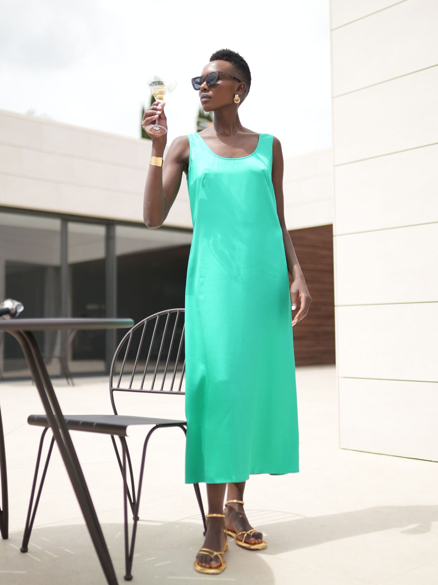 Olivia emerald silk dress