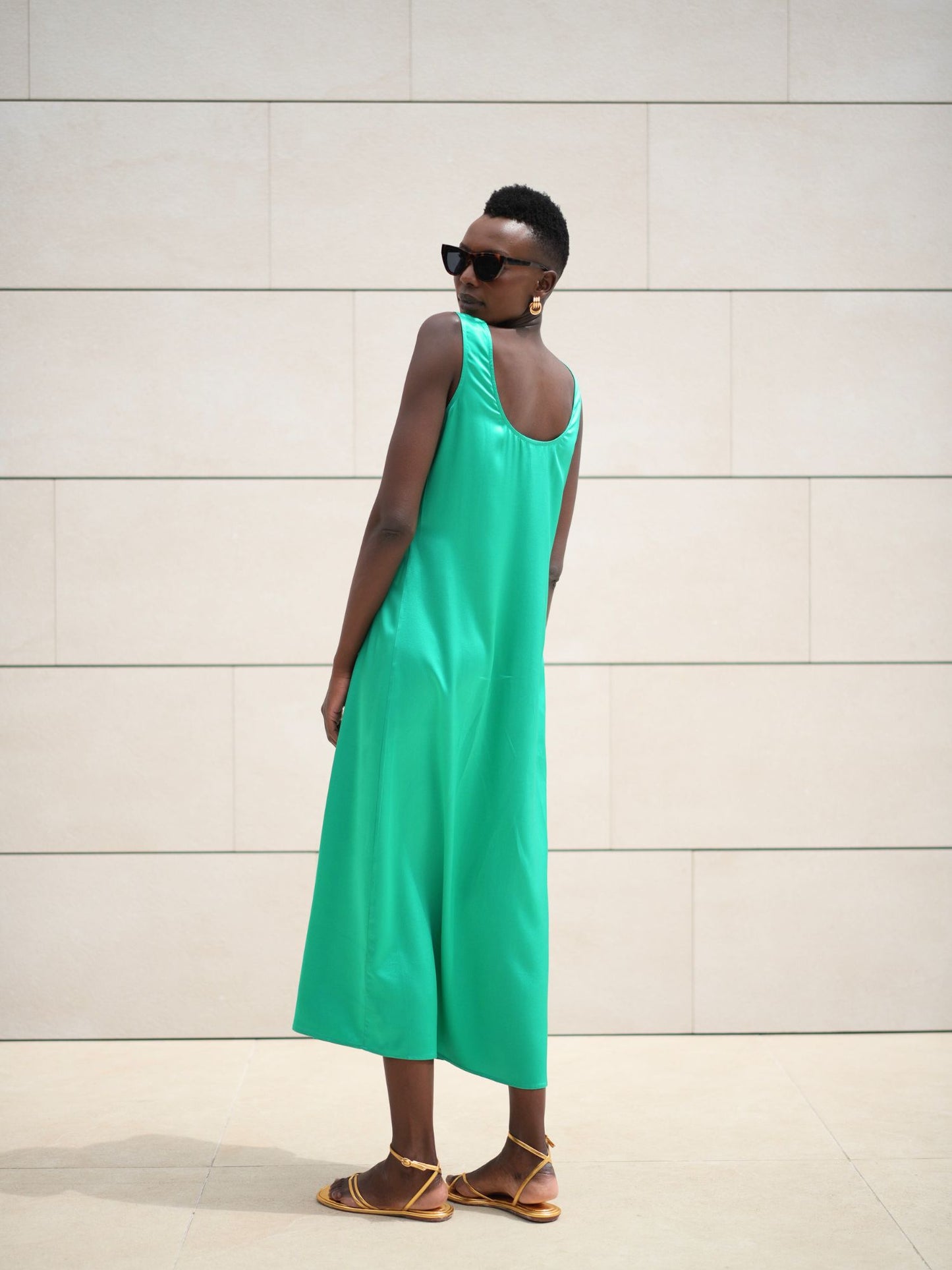 Olivia emerald silk dress